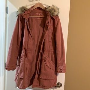 American Eagle classic parka faux fur hood size M